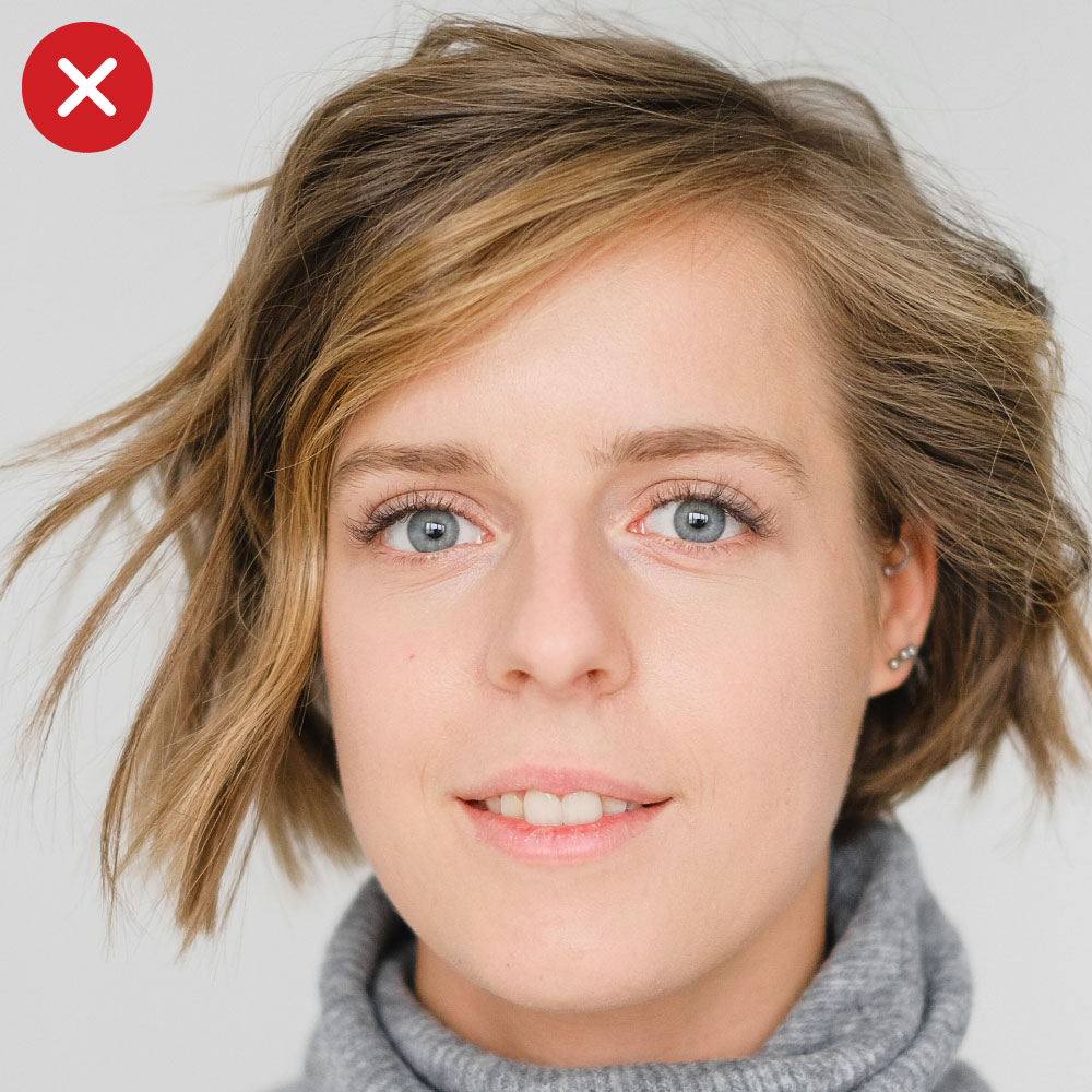 Beispielfoto falsch: zu nah aufgenommen, Kopf oben angeschnitten